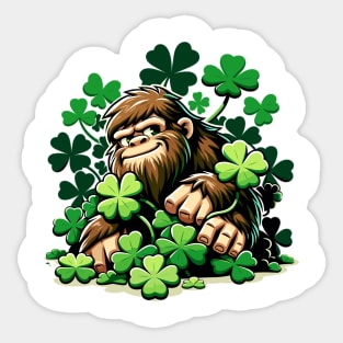 Bigfoot and Shamrocks: A Playful Mystery Meets Luck Design Sticker